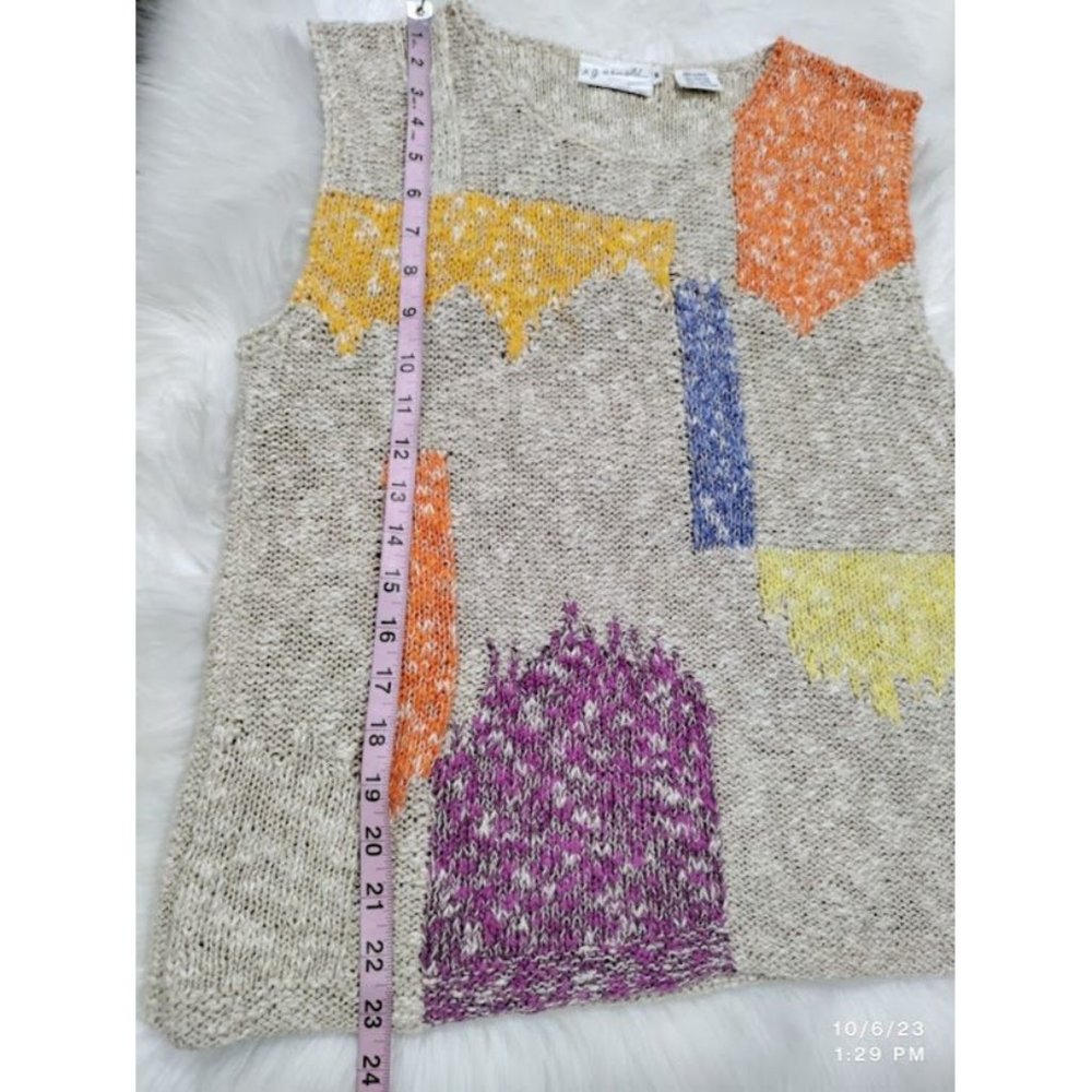 r.g. Arnold Vintage 80's Linen Blend Crochet Tank Top Colorblock Women Medium - Picture 7 of 9